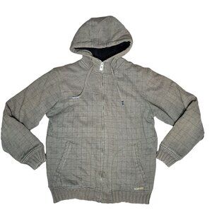 Billabong Men's XL Plaid Hooded Jacket With heavy Sherpa Lining Green Black y2k